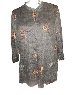 Cotton Embroidered Bird Detail Dark Gray Top
